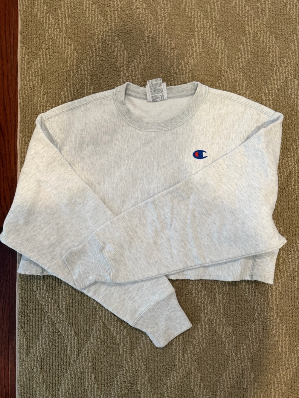 Champion Light Gray Cropped Crewneck Sweatshirt with Small Logo